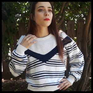 Cute! Vtg 80s navy and white striped sweater